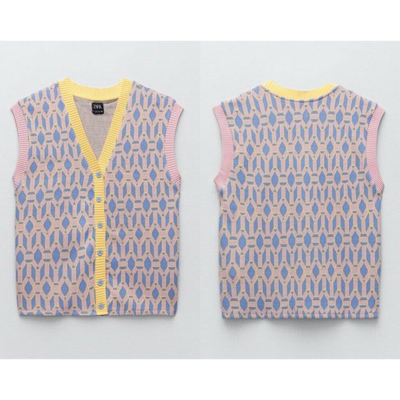 NEW zara contrast jacquard 5039 vest size S - Picture 2 of 3